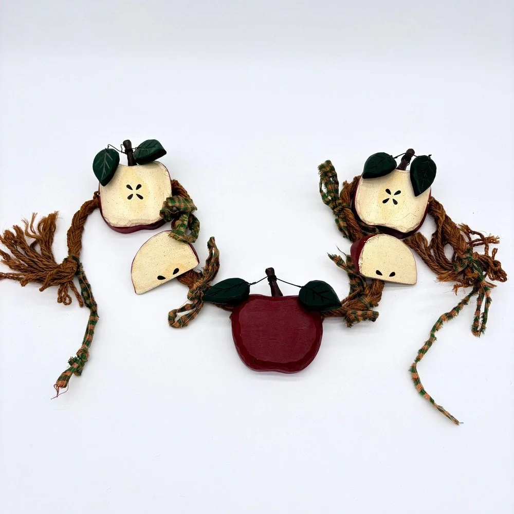 Rustic Hand Painted Carved Wood Apple Garland Teacher Primitive Country Decor